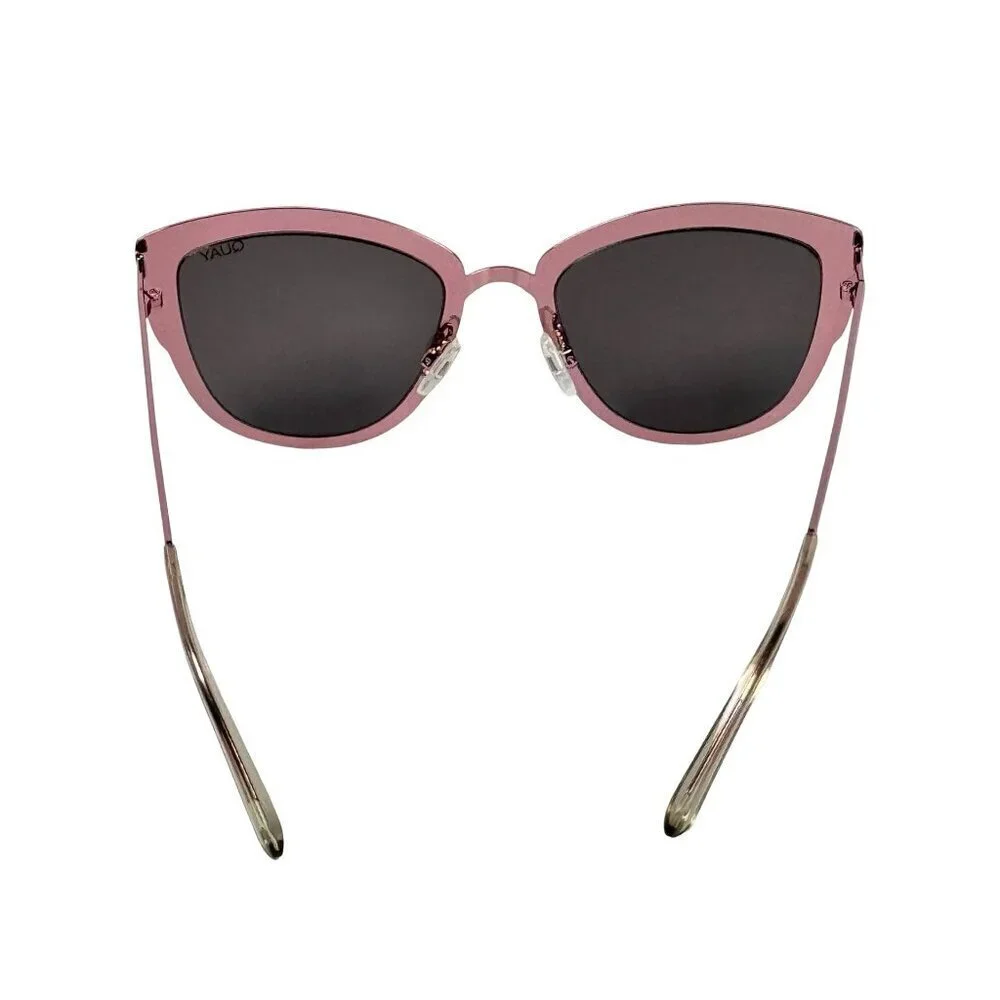 New Quay Super Girl Cat Eye Sunglasses Mirrored Oversized Pink Metal Frame